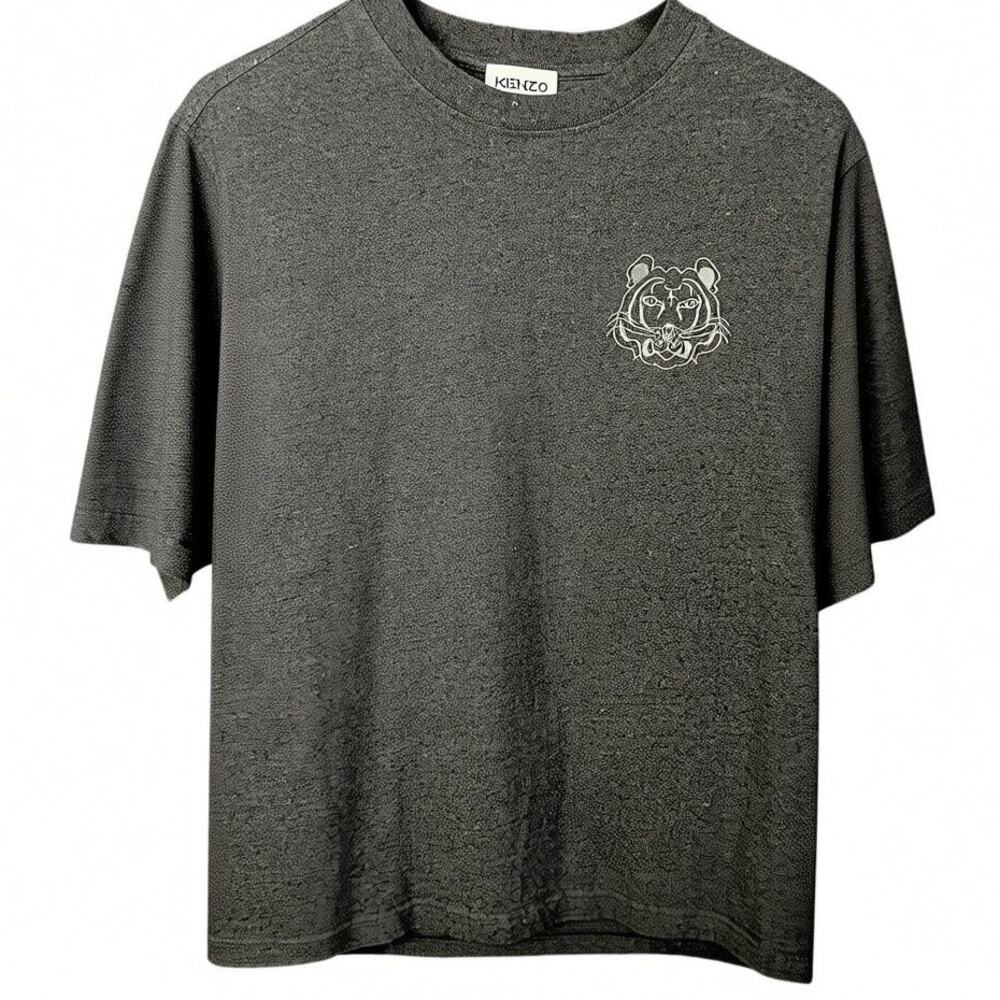 Kenzo Embroidered Tiger Logo Men's Medium Dark Gray T-Shirt Boxy Oversized